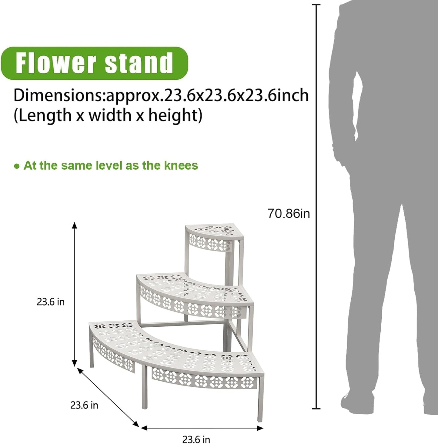 aboxoo 3 Tier Plant Stand Semi-Circular Flower Pot Organizer Rack Quarter Round Plant Display Holder Outdoor Storage Shelves Metal Corner Shelf Planter Shelving Ladder Plant Stand for Indoor