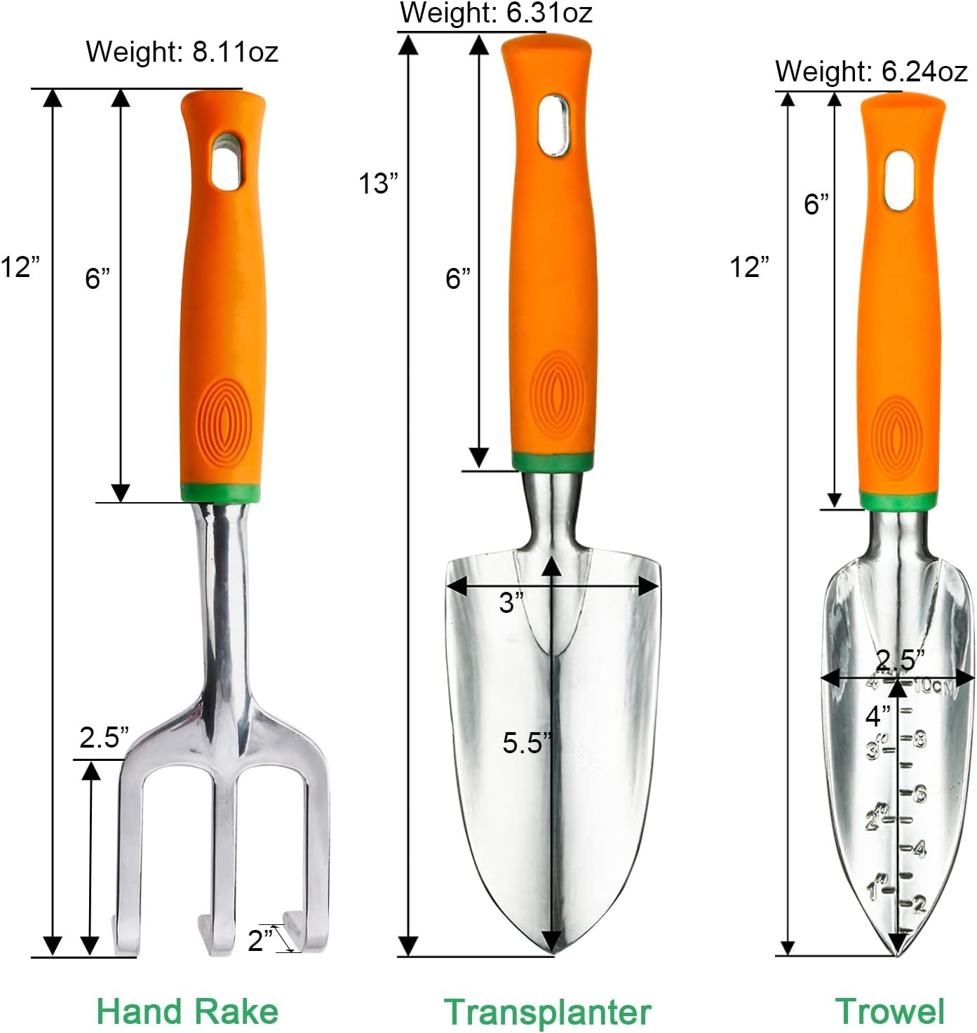 Ukoke Garden Tool Set, 3 Piece Aluminum Hand Tool Kit, Outdoor Tool, Heavy Duty Gardening Work Set with Ergonomic Handle, Gardening Tools for Women Men