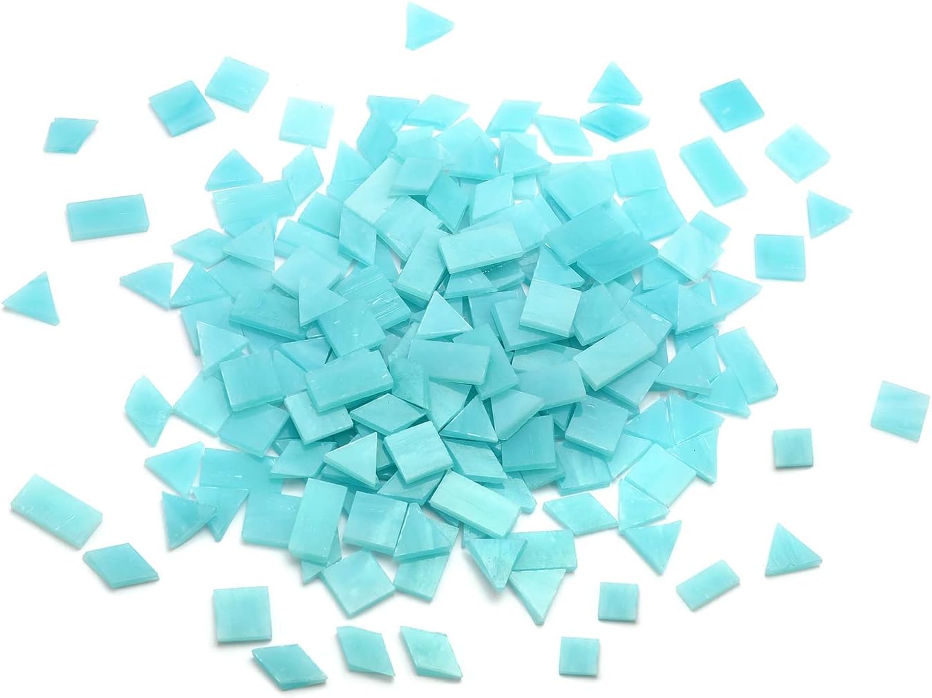 Lanyani 200 Mixed Color Glass Mosaic Tiles - 4 Shapes, Tiffany Stained Glass Pieces for Crafts, Robins Egg Blue