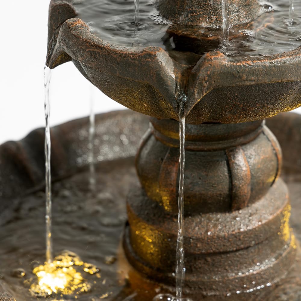 3 Tiered Outdoor Water Fountains –42.2 in. Tall, Like Stone Bird Bath for Outside, Elegant Waterfall Feature for Garden, Yard, Patio, Home Decor (Bronze Color)