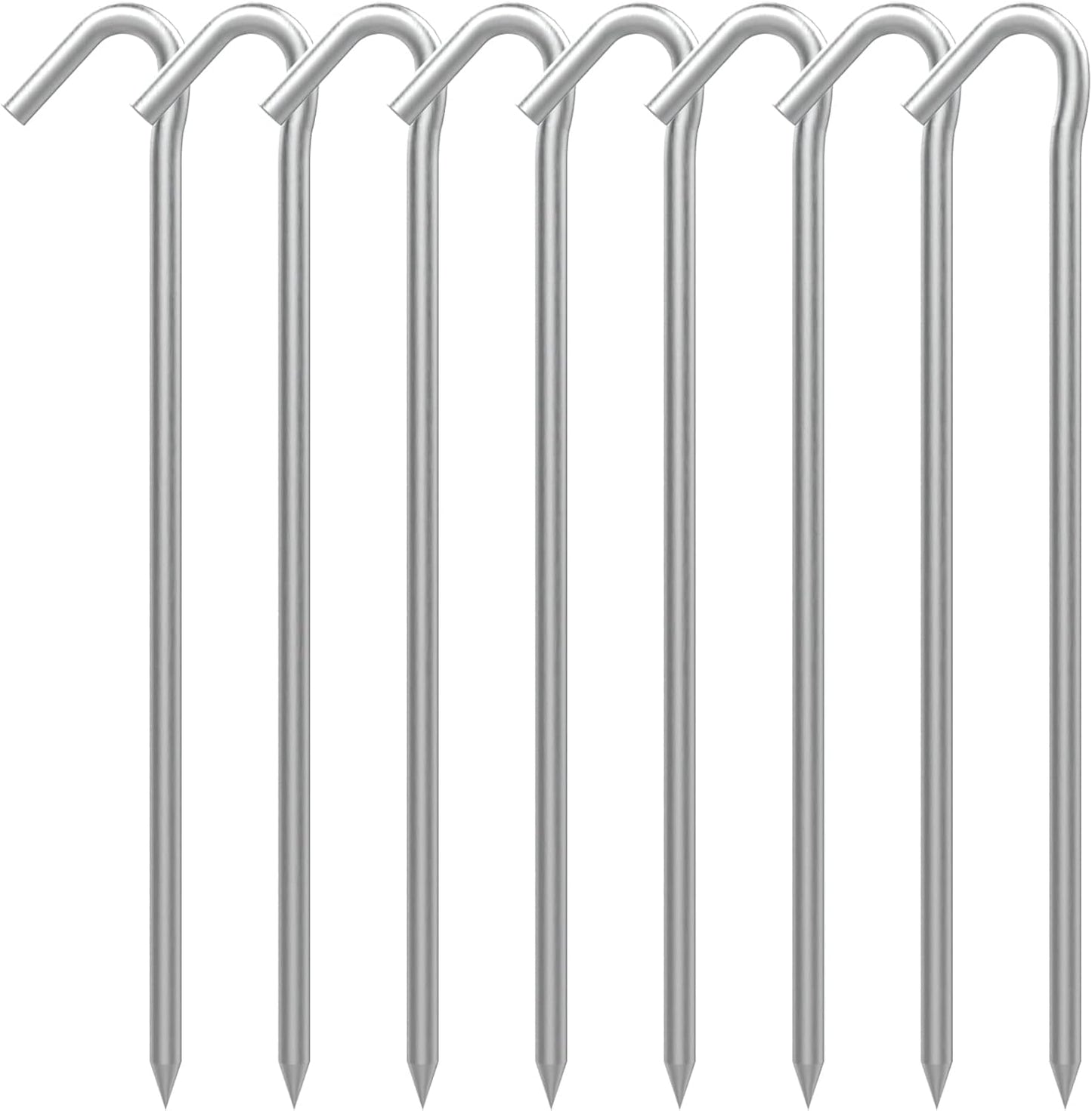 AAGUT 8 Pack Metal Camping Tent Stakes 9 Inch Yard Stakes for Inflatables Heavy Duty Tent Pegs Steel Hooked Ground Stakes for Outdoor Christmas Decorations, Garden Edging Tarp Stakes for Ground