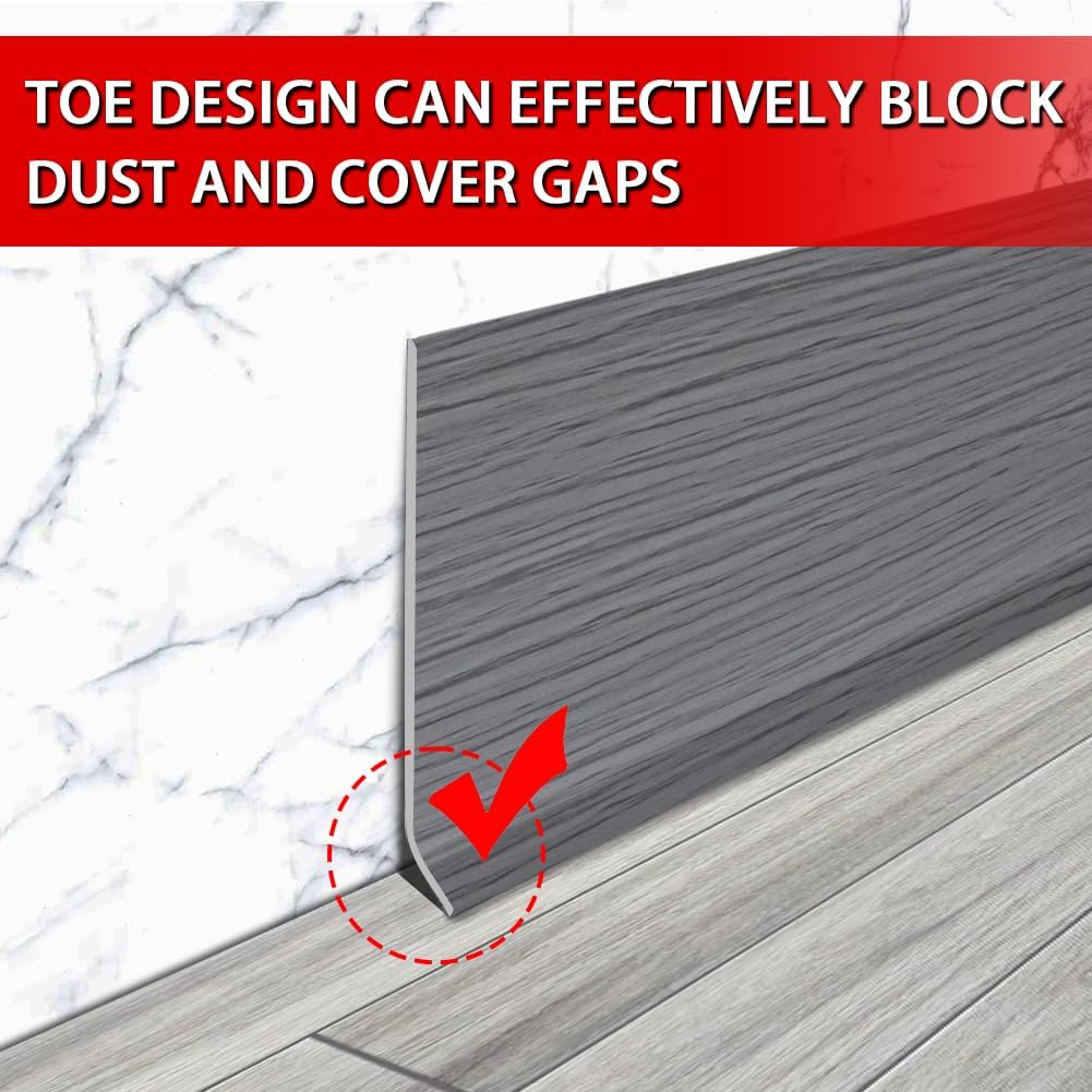 Vinyl Wall Base Baseboard Molding Trim 4" Flexible Self Adhesive Rubber Wall Base Moulding Trim Peel and Stick Design, 4 Inch x 100 Feet, Medium Grey Wood