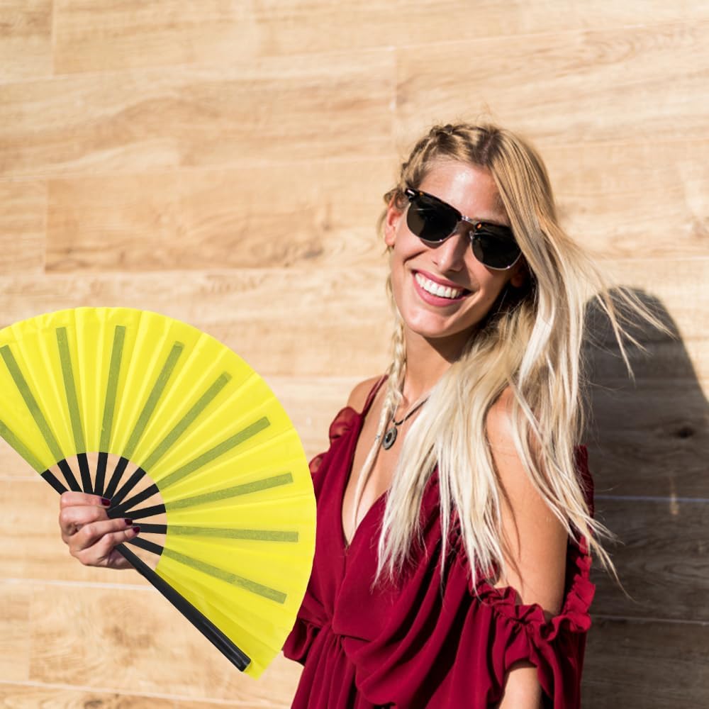 4 Pack Large Folding Hand Fan for Line Dance, Clap Popping Fan Chinese Kung Fu Hand Fan Decorative Folding Fans for Dance, Performance, Festival or Home Decorations(Red,Yellow,Blue,Green)