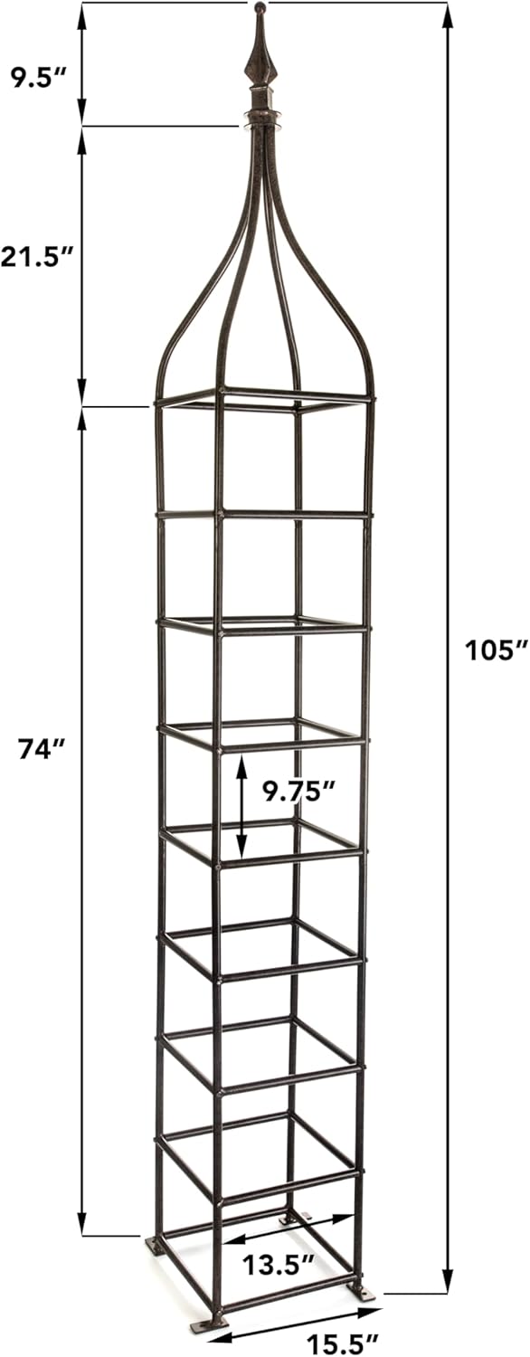 H Potter Trellis Obelisk Tall Metal Garden Decor Vertical Yard Art for Roses Climbing Plants Weather Resistant Wrought Iron Ornamental (Charcoal Brown, Large)