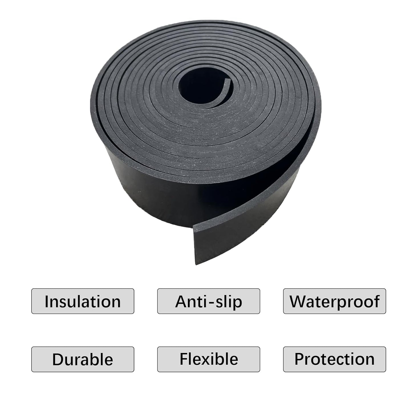 Solid Rubber Strips 1/8 (.125)" Thick X 2" Wide X 10'Long, Solid Rubber Sheet for Anti-Slip Pads, Flooring, Seals, Crafts, Anti-Vibration, Gaskets DIY