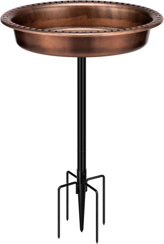 VIVOHOME Oval Polyresin Bird Bath Bowl with Metal Stake, 29 Inch Height Outdoor Freestanding Birdfeeder, Capacity 1.3 Gallons, 5-Pronged Base, Bronze