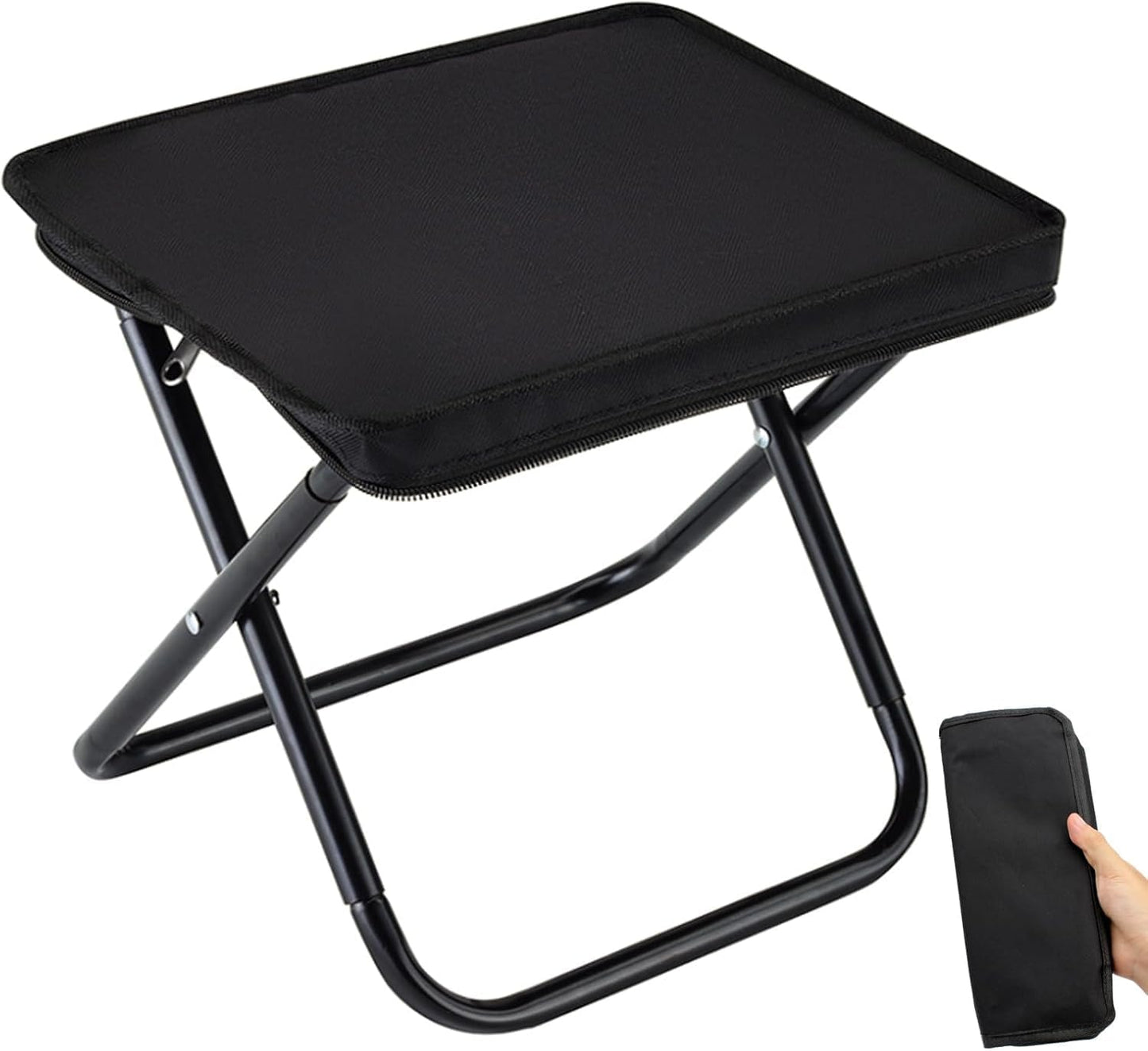 Hygite Portable Stool,10 Inch Small Folding Stool for Adults,Ultralight Black Camping Stools for Hiking and Fishing,Hold Up to 265 LBS