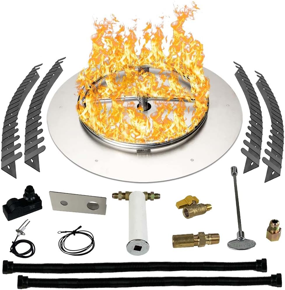 Stainless Steel Fire Pit Burner Pan & Ring Pro Kit for Liquid Propane, 18-Inch Pan, 12-Inch Ring, 90,000 BTU Max