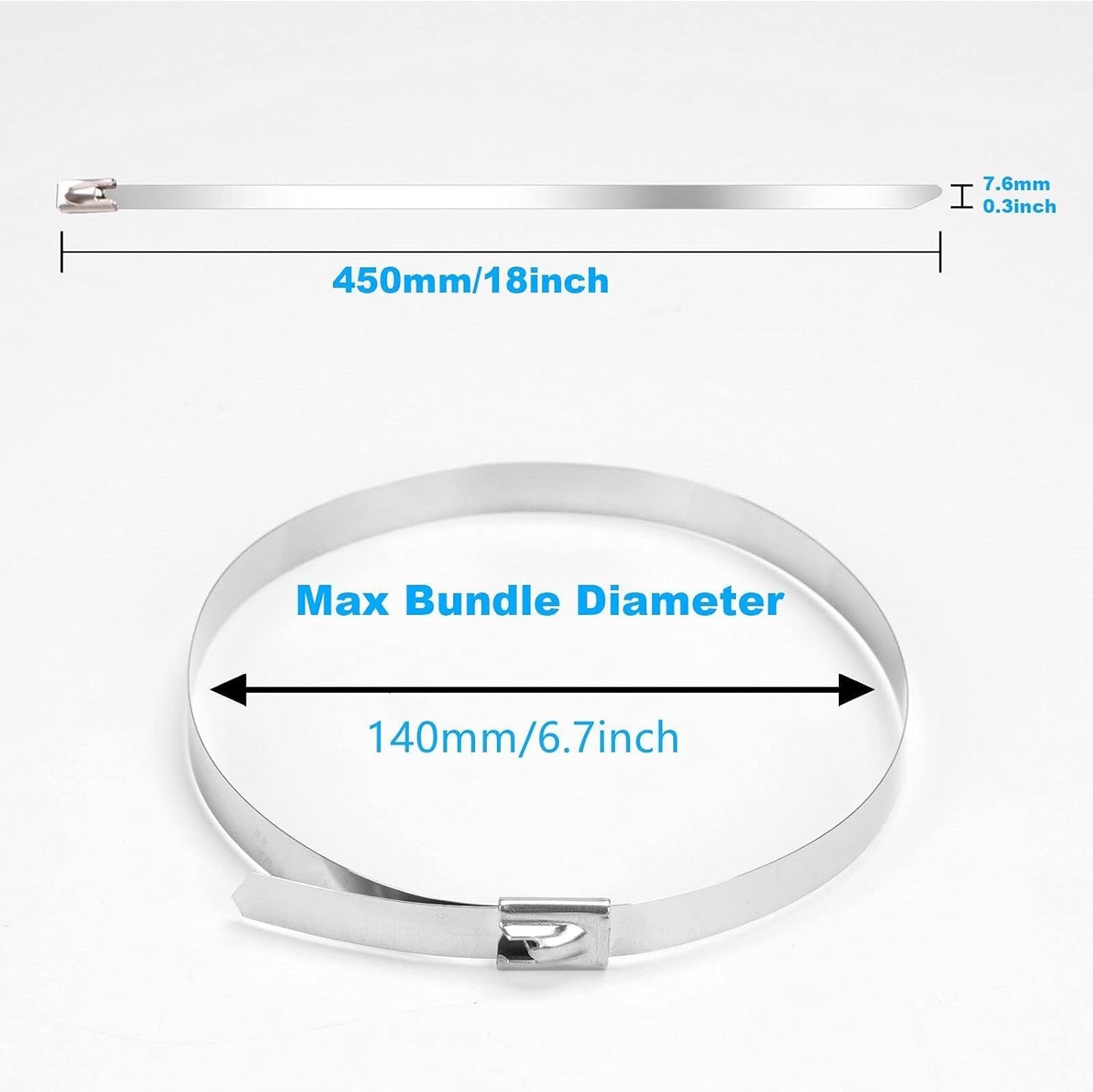 Metal Zip Ties Heavy Duty Outdoor, 18 Inch 80pcs, 390 Lb Wide Stainless Steel Zip Ties, Heat Resistant Metal Straps, Self-Locking for Fence, Exhaust Wrap, Farms, Pipes