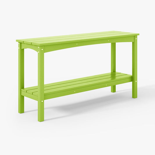 WestinTrends Malibu 55" Outdoor Patio HDPE Adirondack 2-Tier Shelf Console Table, Lime
