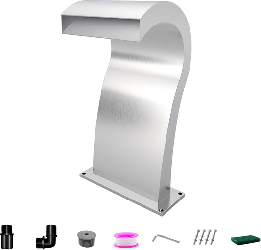 Pool Waterfall Fountain Stainless Steel Fountain 22.60'' x 10.55'' x 14.57'' Silver Pool Fountains for Ground Pools Garden Outdoor Waterfalls Sheer Descent Pond Water Feature