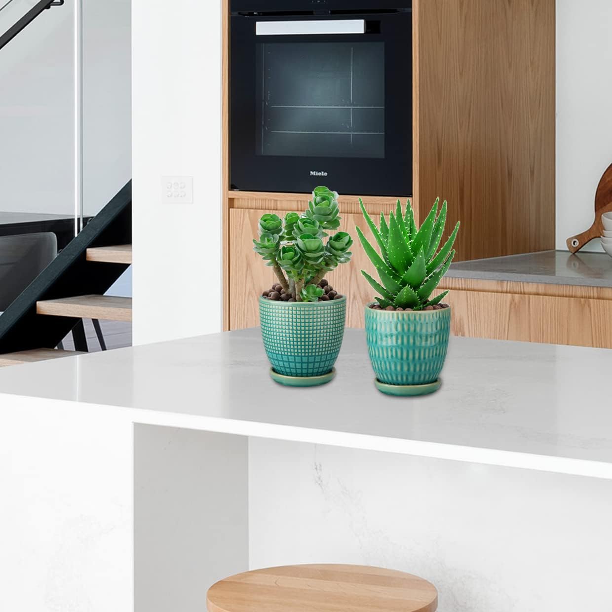 Oairse 4 inches Ceramic Planters Pots for Indoor Plants 3 Set of Small Round Flower Pots with Drainage Hole and Ceramic Tray Modern Planters Set for Succulents Cactus Garden Home Windowsill Table