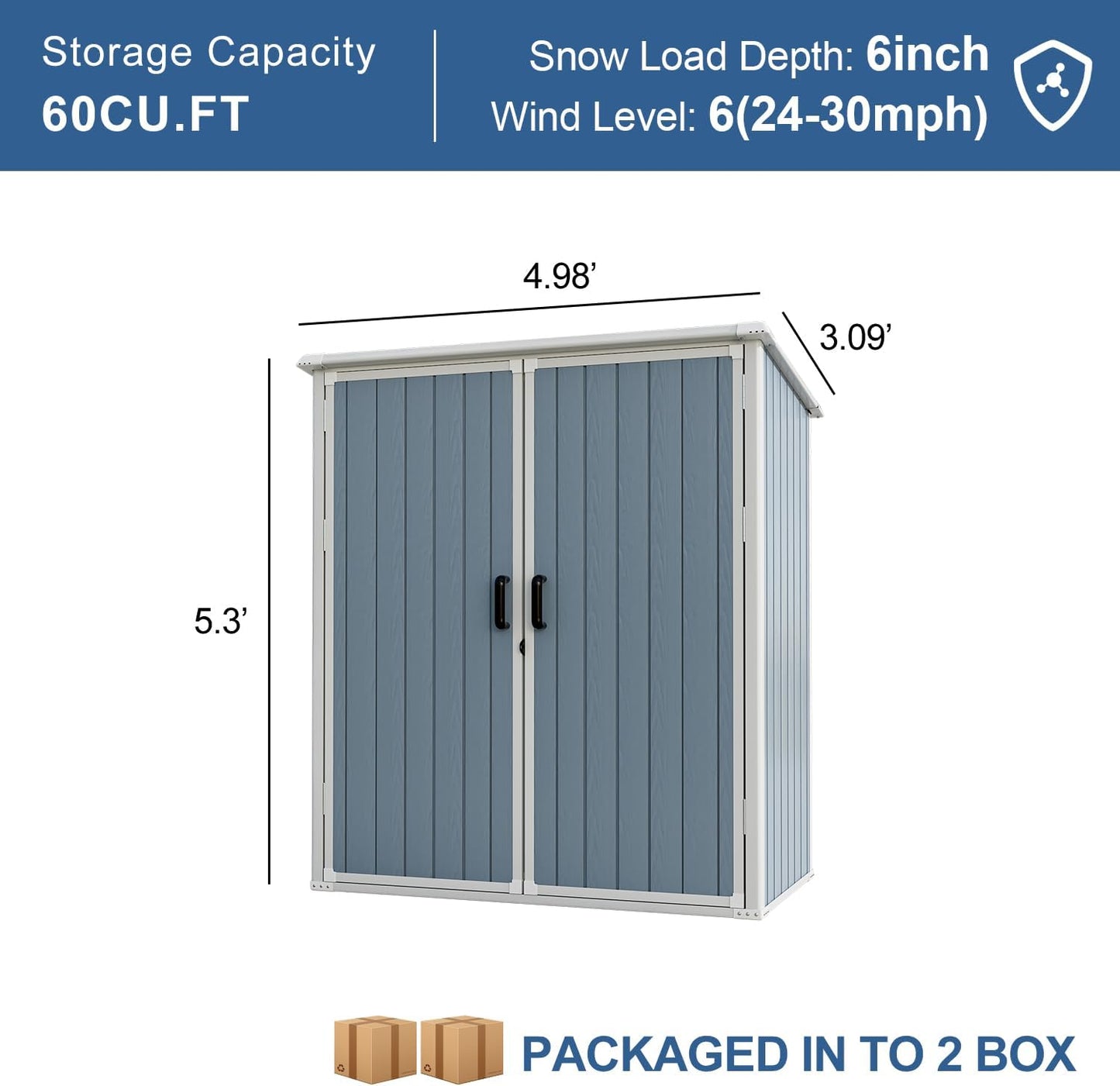 Outdoor Storage Shed, 5x3FT Resin Shed with Floor and Lockable Doors, 80 Cu.Ft Waterproof Patio Storage Cabinet, Plastic Construction for Outdoor Storage