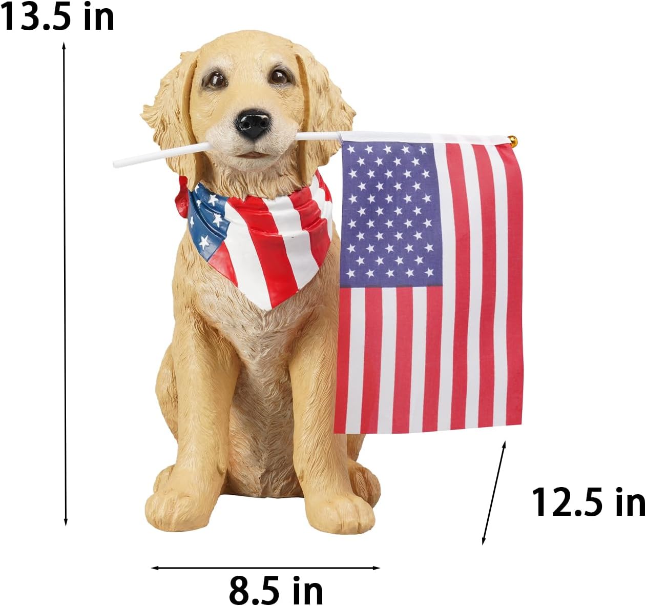 Cynkeyee Outdoor Garden Decor Dog Statue - Large Resin Puppy with American Flag Statues Sculpture for Outside Yard Lawn Home Decor Americana Patriotic Decorations 12.5x8.5x13.5 Inch