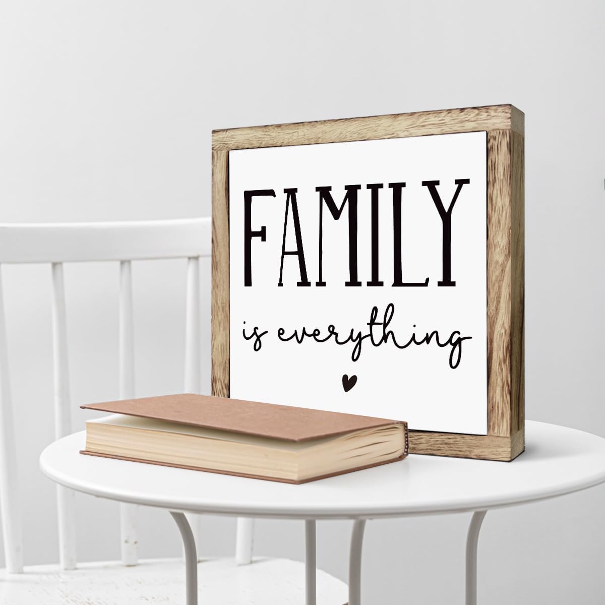 Farmhouse Home Decor, Living Room Decor for Shelf, Home decoration Accent, Rustic Tabletop Decoration, Inspirational Family Signs, Wooden Plaques Box Signs, Family is Everything Sign 9.8 * 9.8 Inch
