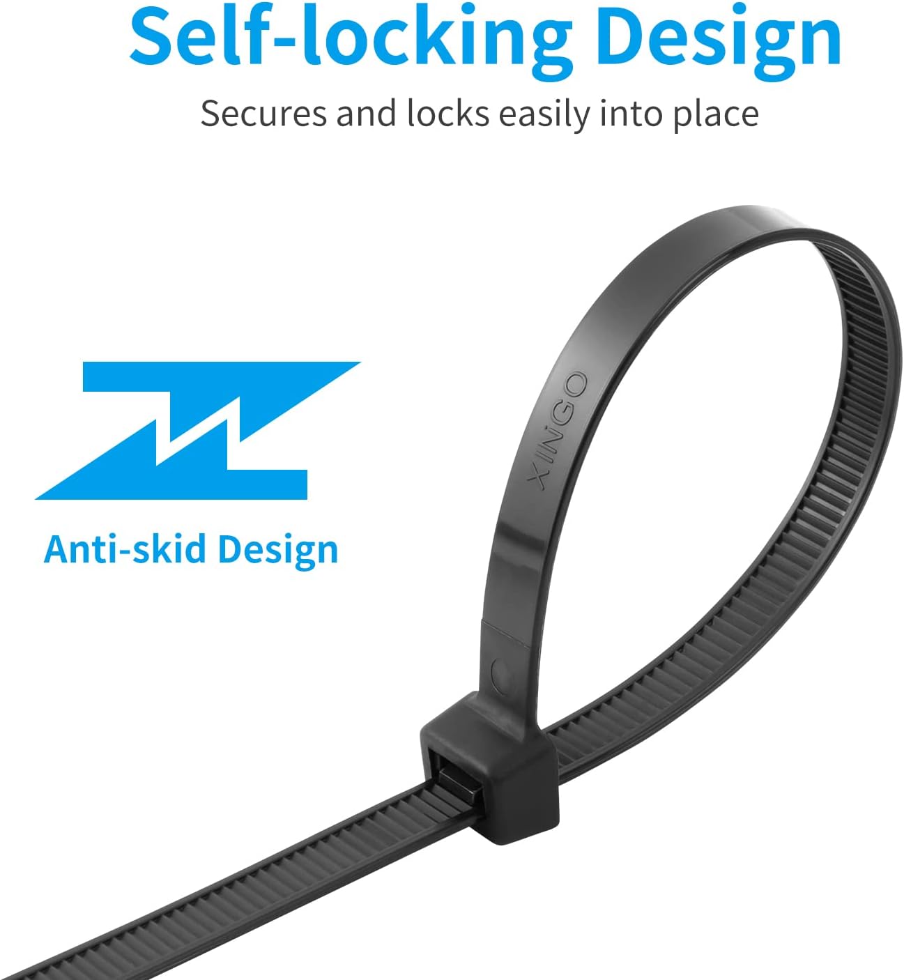 XINGO 12 inch Black Zip Ties Heavy Duty 100 PCS, 200 LBS Ultra Strong Plastic Wire Ties, Large Cable Ties Extra Long Tie Wraps, Indoor and Outdoor UV Resistant