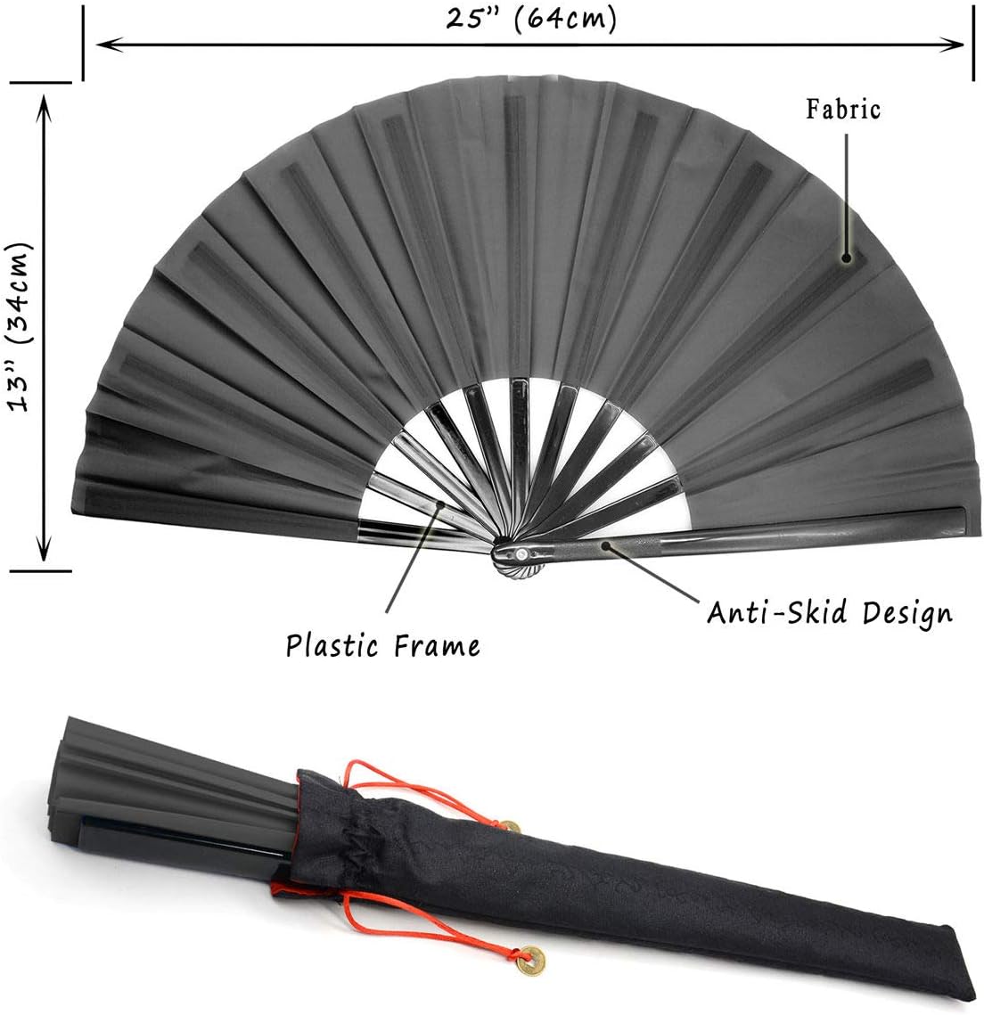 Zolee Large Rave Clack Fan for Line Dancing - Boots on The Ground Folding Hand Fan - Foldable Chinese Tai Chi Kung Fu Fan - for EDM, Music Festival, Hot Flashes, Event, Party, Dance (Black)