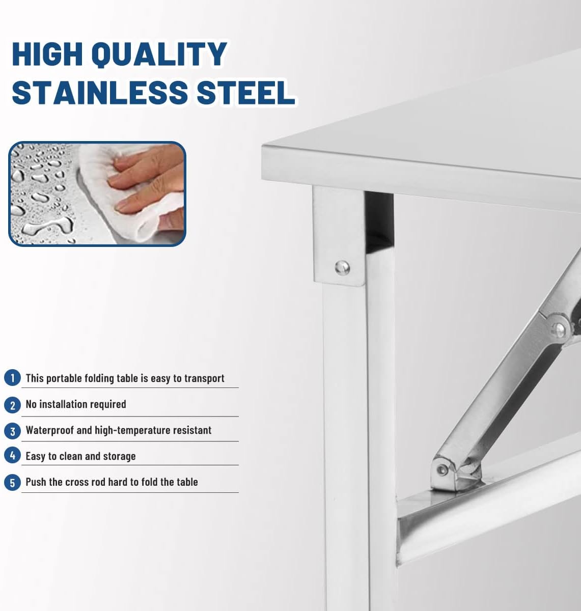 Small Stainless Steel Folding Table, Portable Camp Picnic Party Dining Table No Assembly Sturdy Small Folding Desk (48" x 24")…