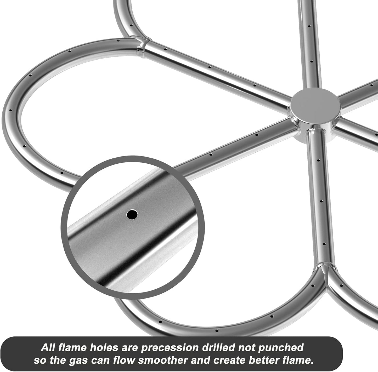 Skyflame 24-Inch Stainless Steel Fire Pit Burner Ring for Fire Pit, Natural Gas & Propane Fireplace, Max BTU 296K, Flower-Shape