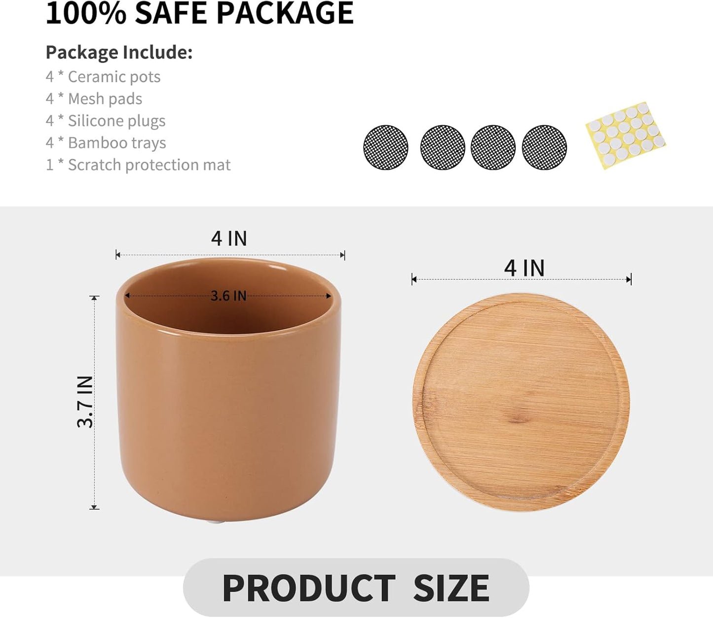 OMAYKEY 4 Inch Ceramic Plant Pot with Saucer, Multicolor Bright Glazed Planters Pots with Drainage Hole and Mesh Pads for Succulent, Indoor Flowers, Snake Plants, Cactus, Herbs, Set of 4