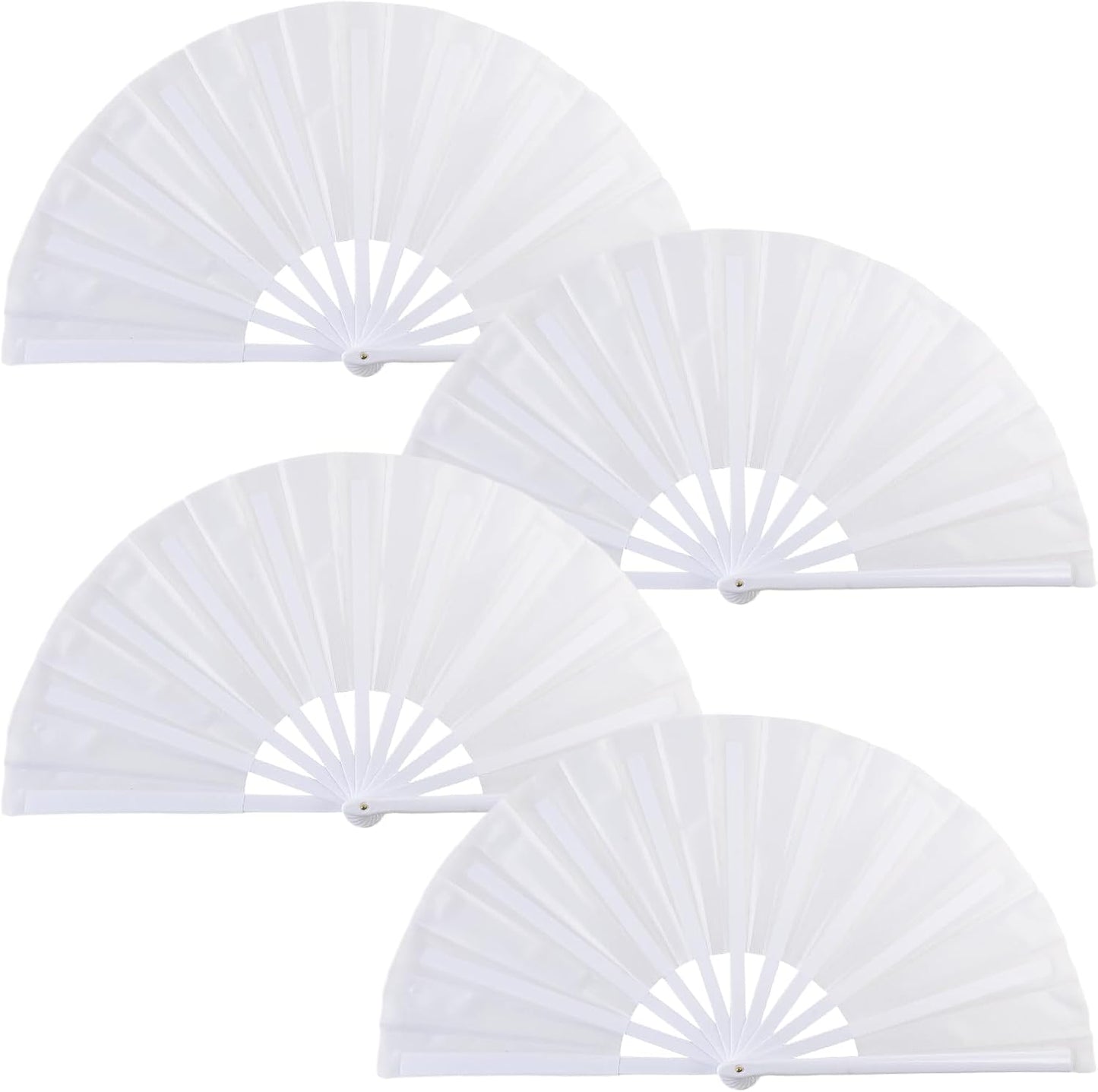 4 Pack Large Folding Hand Fan, Plastic Hand Held Folding Fans Chinese Kung Fu Hand Fan Decorative Folding Fans for Dance, Performance, Festival or Home Decorations(White)