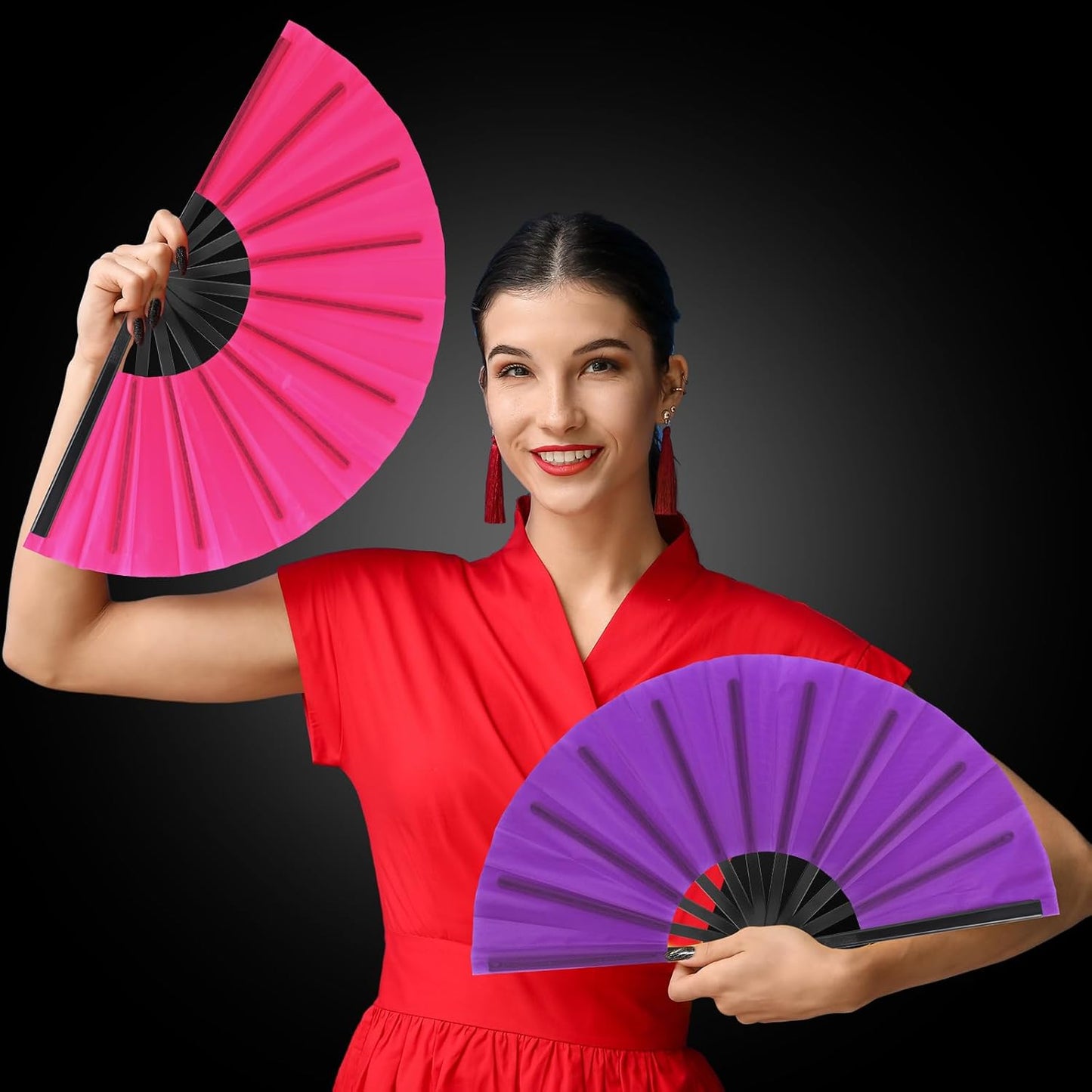 Blulu 4 Pcs 13 Inch Large Folding Hand Fans for Line Dancing Big Clapping Popping Raves Fans Bulk for Dancing Boots on The Ground Festival Party Decoration(Classic Style, Classic Color)