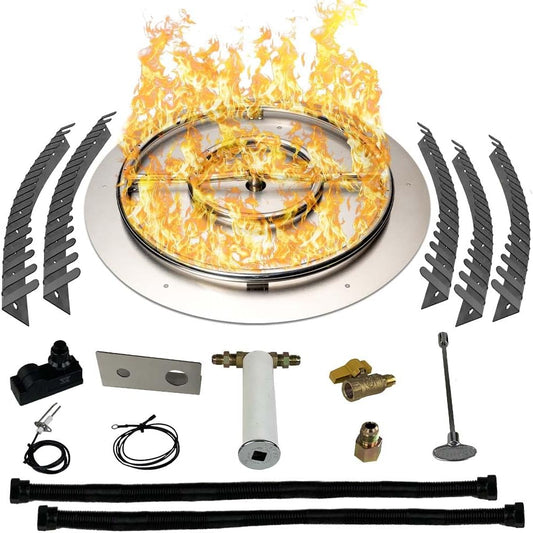 Stainless Steel Fire Pit Burner Pan & Ring Pro Kit for Natural Gas, 30-Inch Pan, 24-Inch Ring, 150,000 BTU Max