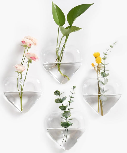Nacome Wall Hanging Glass Planter Terrarium Plant Propagation Station, 4 Pack Heart Shape Vase for Hydroponic Home Office Garden Decor,Unique Gardening Gifts for Plant Lovers Women Mom