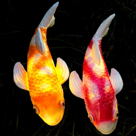 Set of 2 Solar Koi Fish Garden Statues - Ceramic Fish Sculptures for Outdoor Patio, Yard, Lawn & Balcony Decor - Waterproof Garden Ornaments with LED Lights