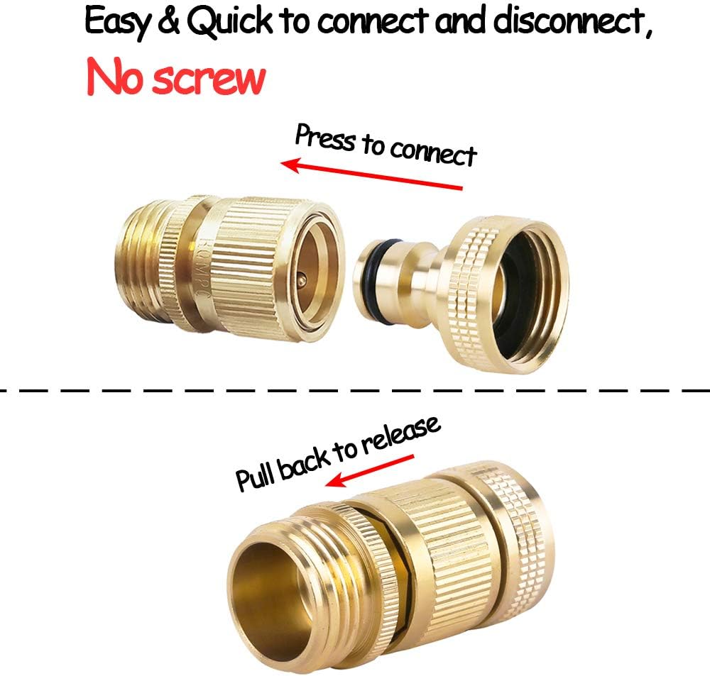 HQMPC Garden Hose Quick Connect Solid Brass Quick Connector Garden Hose Fitting Water Hose Connectors 3/4 inch GHT (2SETS)