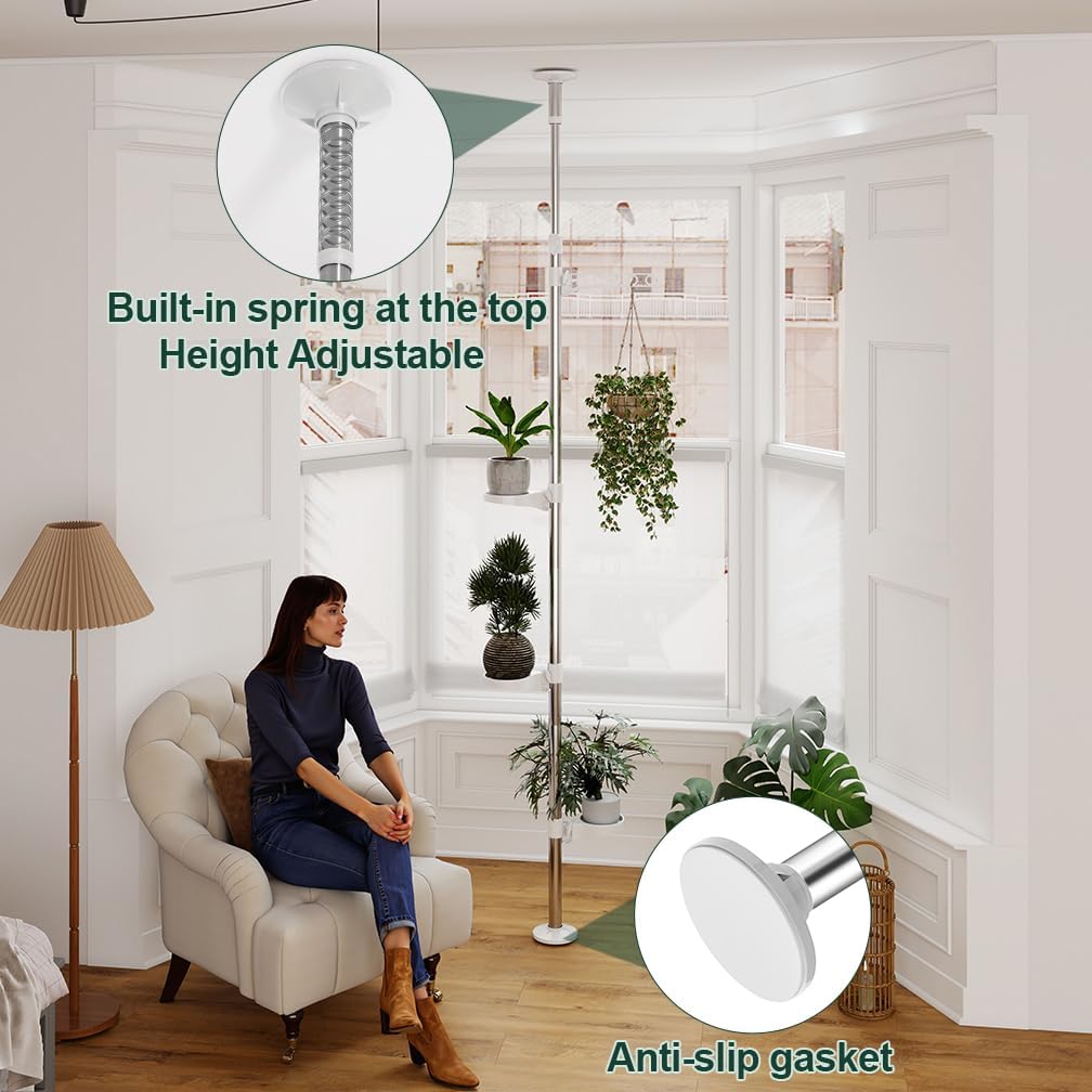 Hershii 4-Tier Indoor Plant Stand Tension Pole Corner Standing Shelf Adjustable Stands for Flower Pots Windowsill Bathroom Vanity Display Rack - Ivory