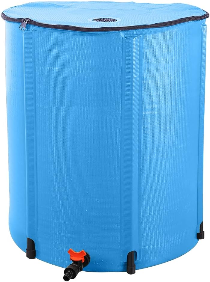 50 Gallon Collapsible Rain Barrel, Portable Rainwater Collection System, Water Storage Tank, Rain Catcher Barrel with Spigots and Overflow Kit, Rain Water Barrel Collector for Garden, Blue