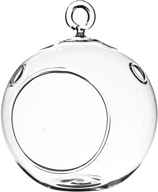 WGV Hanging Terrarium Globe, Width 3", Height 4", DIY Air Succulent Planter, Clear Glass Vase Orb with Flat Bottom, Candle Holder for Windowsill Outdoor Garden Decor, 1 Piece