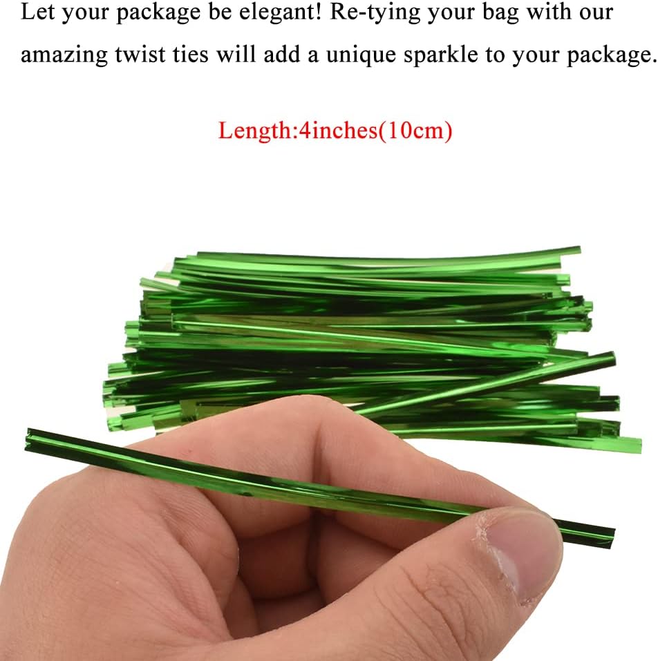HAHIYO 300Pcs 4 inches Green Metal Twist Ties Bread Candy Coffee Bag Ties Plant Garden Twist Ties for Cellophane Treat Bags Gift Wraping Bags Plastic Bags Halloween Party Cake Present Art Crafts