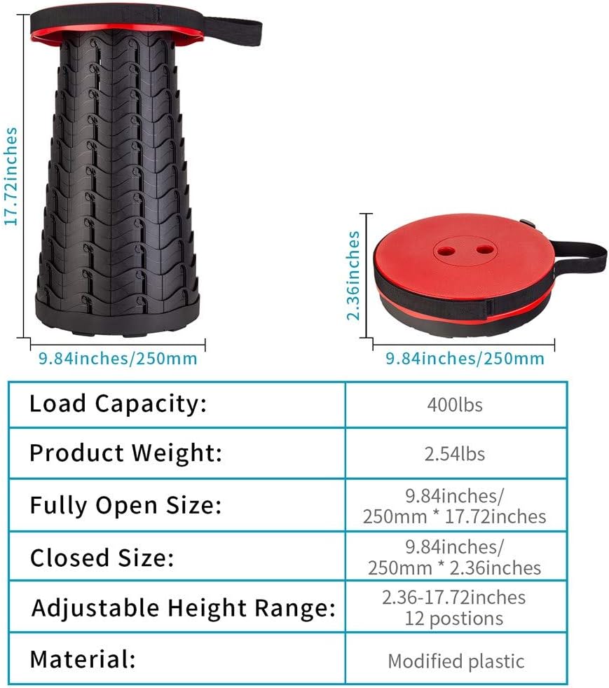 Boreeman Upgraded Folding Stool Lightweight Yet More Sturdy with Load Capacity 400lbs Portable Collapsible Stool for Camping Fishing Hiking BBQ (Red)