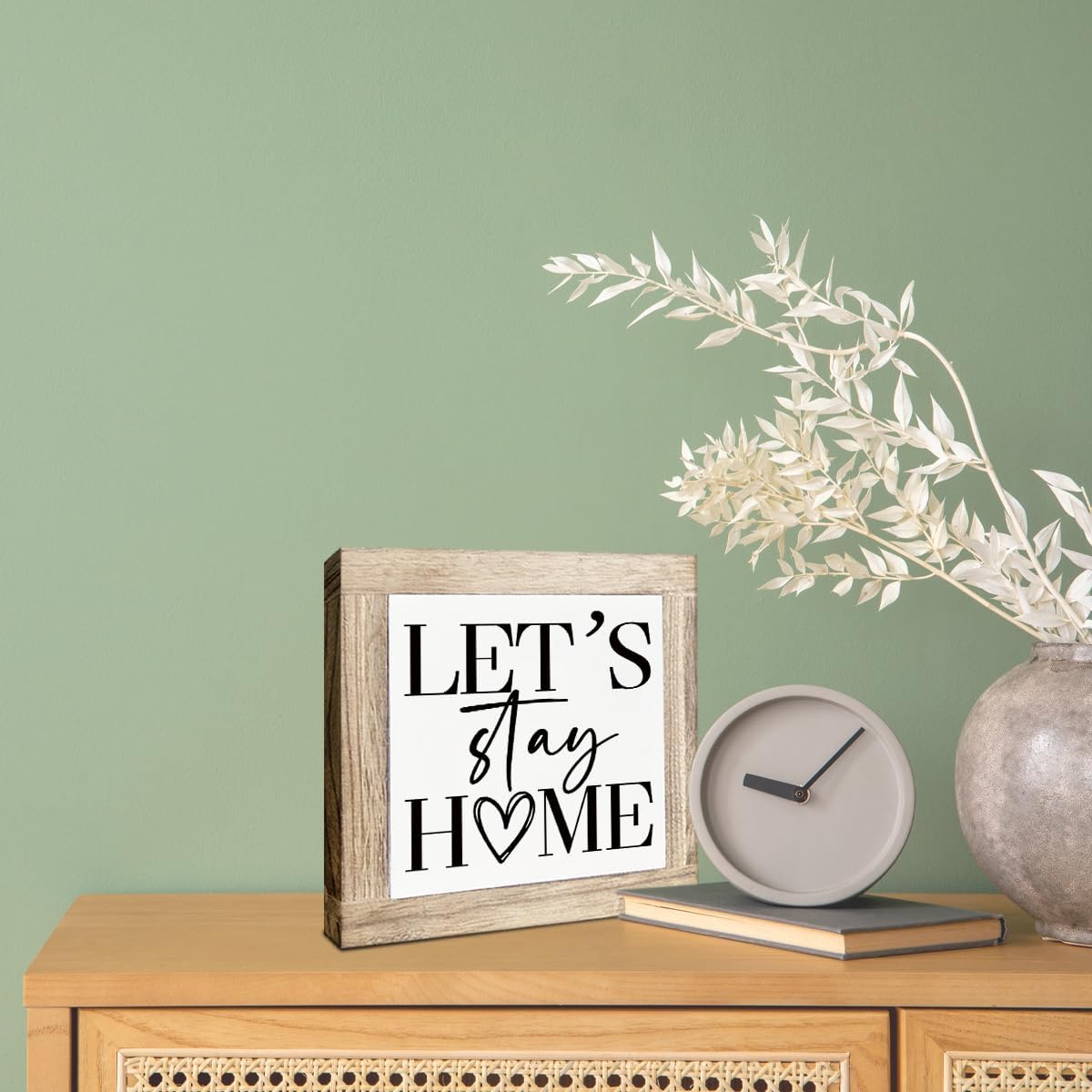 Rustic Farmhouse Home Decors, Let's Stay Home Sign, Art Decor for Farmhouse Porch, Front Door Decoration, Family Decor, Housewarming Gifts, Decorative Wooden Table Sign 5.9X5.9X0.7inches