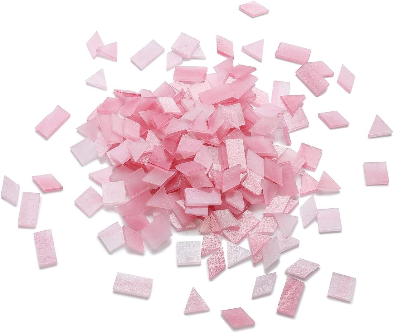 Lanyani 200 Pieces Glass Mosaic Tiles for Crafts,4 Shapes Mixed Colorful Tiffany Stained Glass Pieces,Square/Rectangle/Diamond/Triangle,Ice Pink