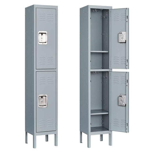 Yizosh Metal Lockers for Employees with Lock, Employees Locker Storage Cabinet with 1 Doors, Tall Steel Storage Locker for Gym, School, Office (Gray, 2 Door)