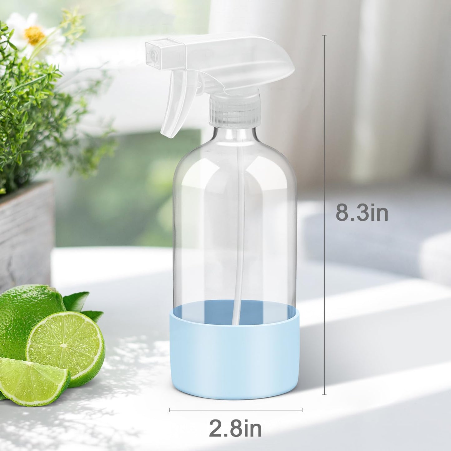 Glass Spray Bottles with Silicone Sleeve Protection, Empty 16 oz Refillable Containers, Reusable Spray Bottles with Adjustable Nozzle for Hair, Cleaning Solutions, Essential Oils 1 Pack Blue