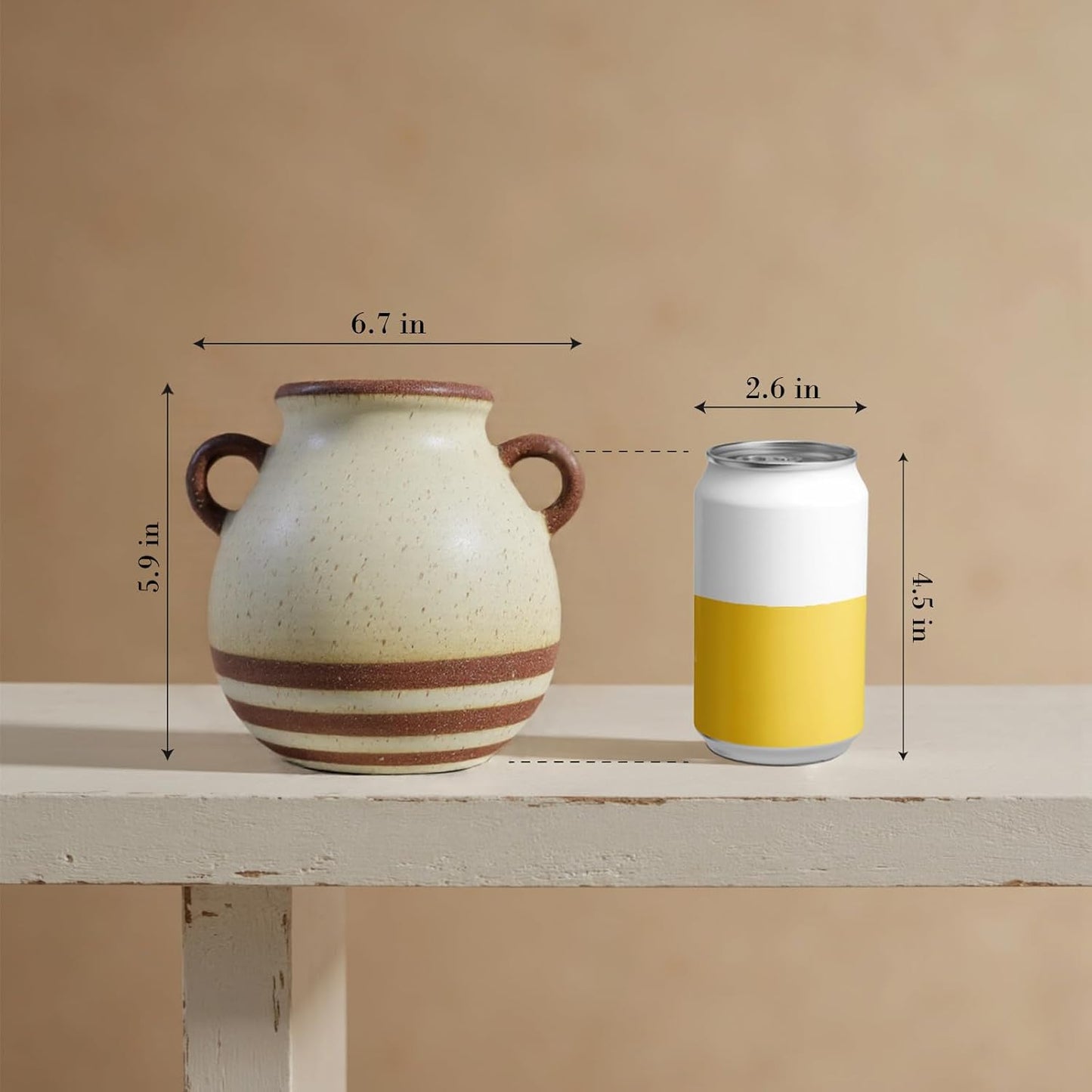 Rustic Farmhouse Ceramic Vase, Pastoral with 2 Ear Design, Boho Vintage Terracotta Vases for Bouquet、Fake Plants, Suitable for Home Decor, Shelf, Dining Table, Living Room, Mantle, Bathroom, 5.9 Inch