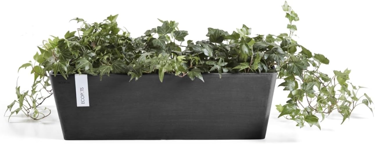 Ecopots Bruges Durable Modern Rectangular Indoor/Outdoor Recycled-Based Composite Flower Pot Planter, Dark Grey, 21.5"
