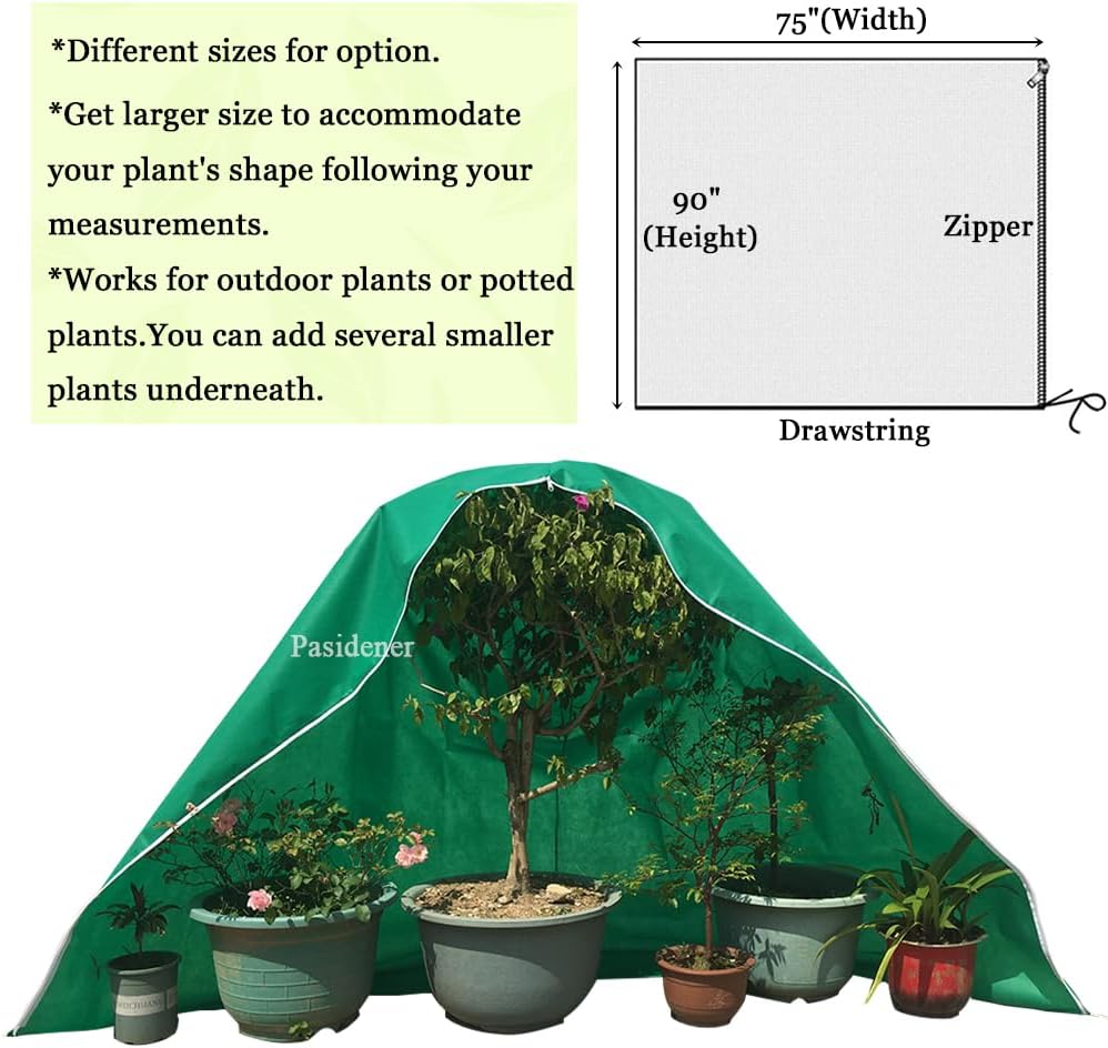 Plant Covers Freeze Protection 2 Packs 90"X75" 2.2oz Tree Covers Frost Plant Covers Freeze Cloth for Outdoor Plants with Zipper Drawstring
