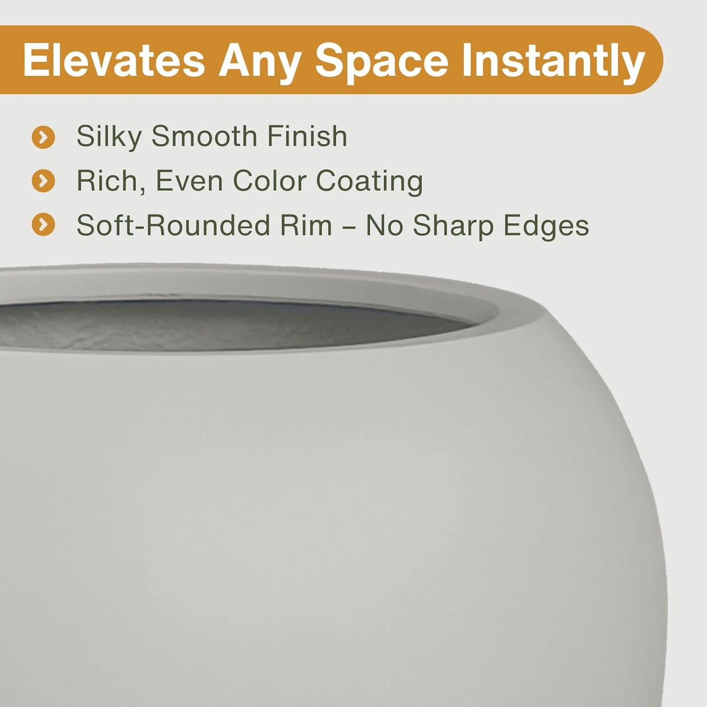 Globo Large Fiberstone Plant Pot, Large Planters for Indoor Plants, Outdoor Planters for Porch (Light French Gray, 20" D x 16" H)