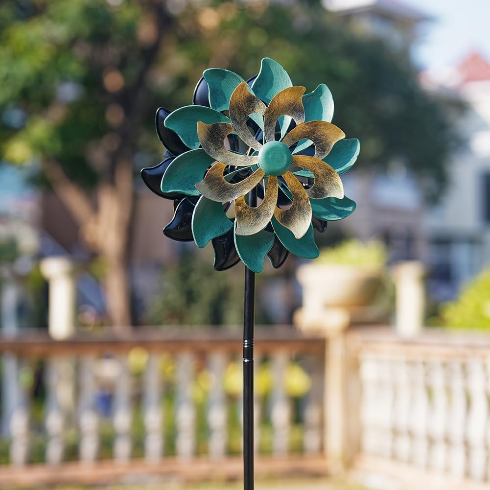 DREAMSOUL 13" Wind Spinners Outdoor with 5 Prongs Stake Wind Spinners for Yard and Garden (63 * 13 Inches)