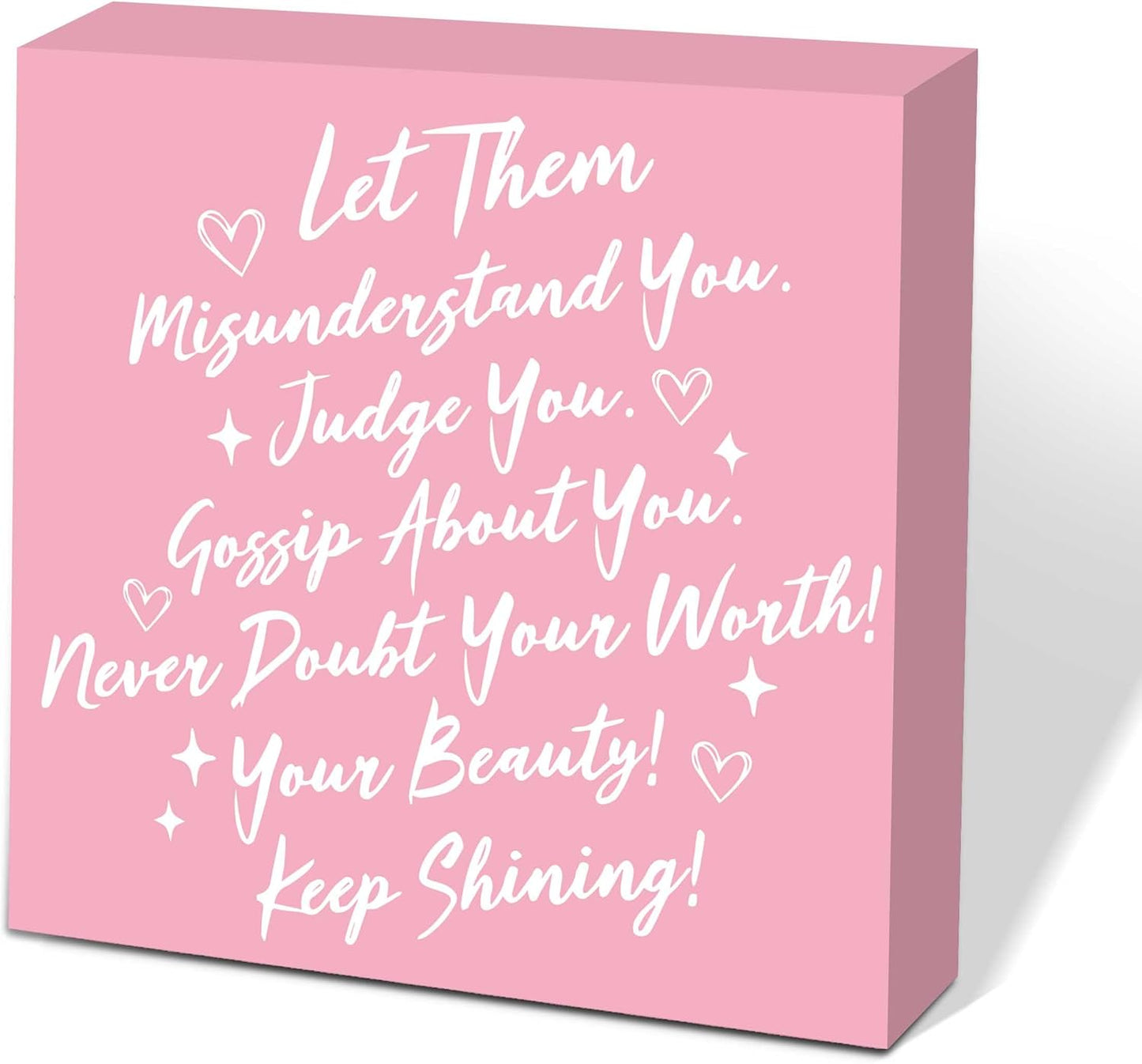 Let Them Wooden Sign, Pink Office Decorations for Work, Let Them Mental Health Rustic Wood Box Signs 5x5 Inch, Desk Shelf Tabletop Decor for Home Cubicle Decor, Office Gifts for Coworkers Women, 16