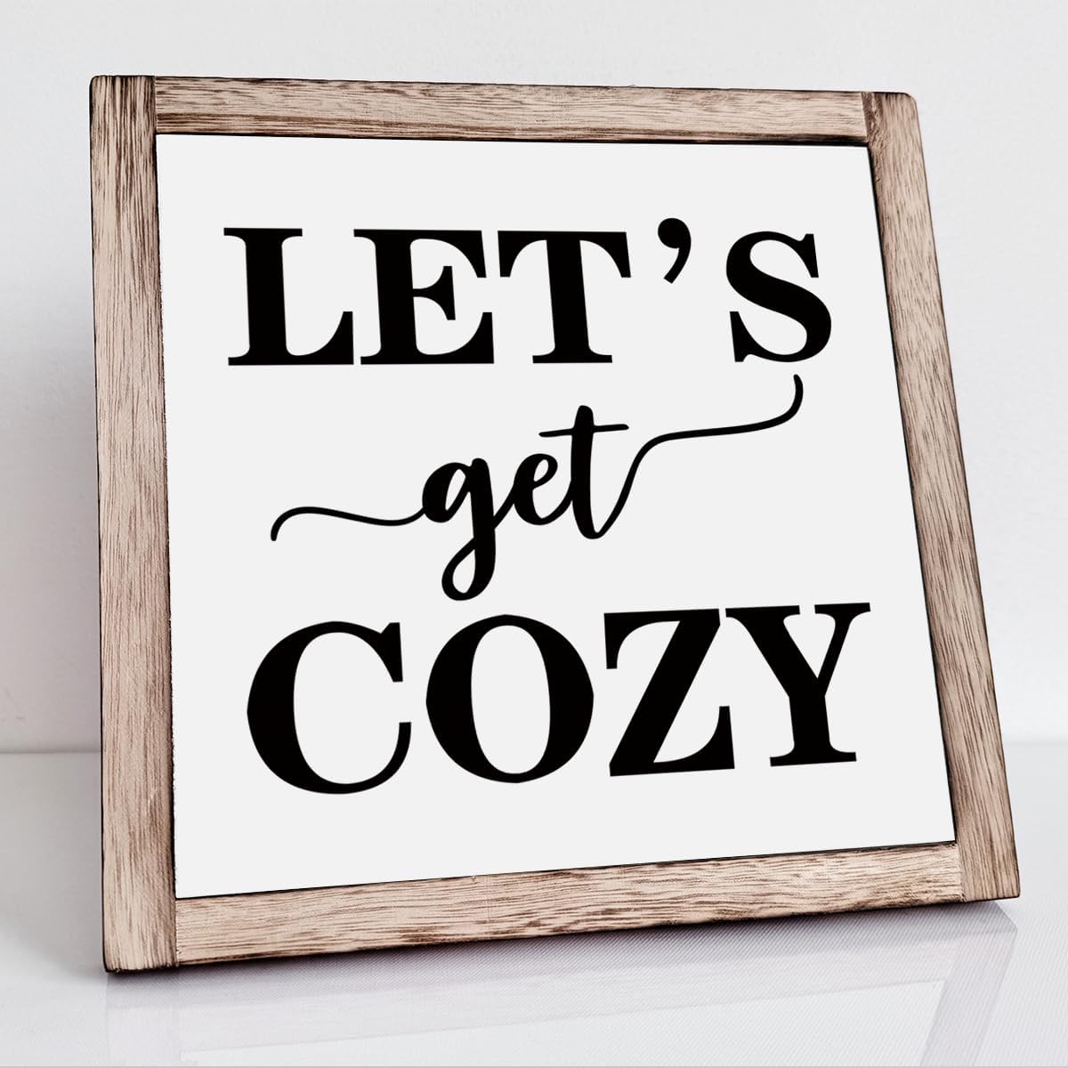 Cozy Bedroom Décor, Let's Get Cozy, Home Décor, Farmhouse Table Décor, Farmhouse Decor for Shelves, Home Decoration Sign for Shelf, Suitable for Placement on Living Room or Bedroom Shelves 9.9inch