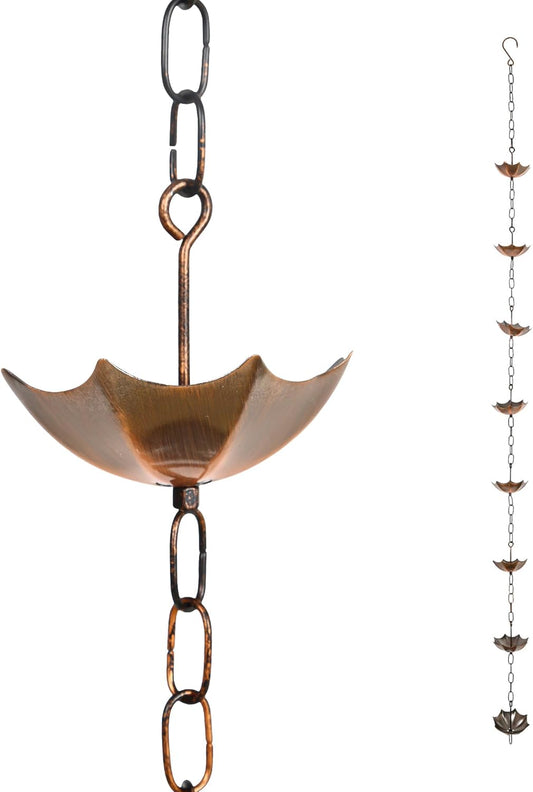 Metal Rain Chain Decoration 6 FT., Rain Catcher Metal Chain Gutter Downspout 72'' for House Eaves, Garden & Home, Umbrella Shape Rain Chains