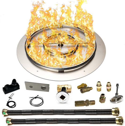 Stainless Steel Fire Pit Burner Pan & Ring Deluxe Kit for Liquid Propane, 22-Inch Pan, 18-Inch Ring, 150,000 BTU Max
