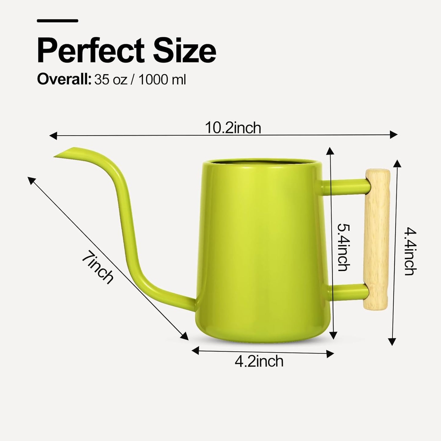 Watering Can Indoor Plants, 35 oz/1000 ml Metal Stainless Steel Watering Can Pot with Long Spout for Indoor House Plants Bonsai Outdoor Garden Flower Decorative (Bright Green)