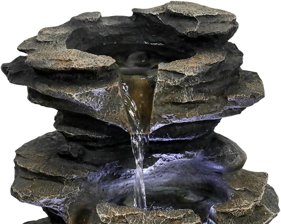 15.7" High Rock Cascading Tabletop Fountain, Zen Meditation Indoor Waterfall Feature with LED Light for Home Office Bedroom Relaxation